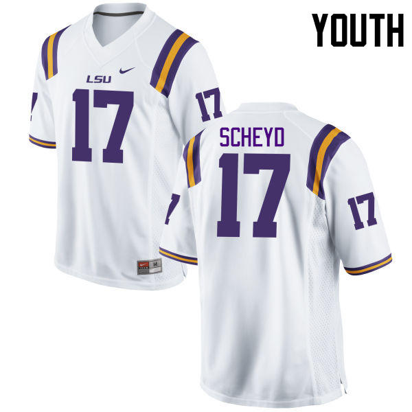 Youth LSU Tigers #17 Tiger Scheyd College Football Jerseys Game-White